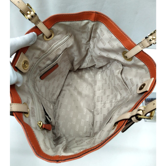 Michael Kors Jet Set Salmon Orange Pebbled Leather Double Handle Tote Bag - Picture 9 of 16